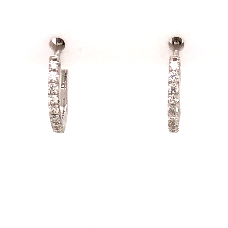14 Karat White Gold Huggie Hoop Earrings With 18=0.27TW Round Brilliant G SI Diamonds