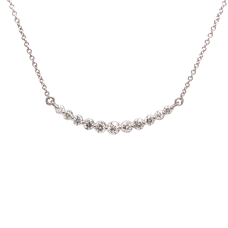 Diamond necklace with 11 round brilliant diamonds in center section graduating in size.  There are 0.49ctw in diamonds G  VS in quality. 18" in length.