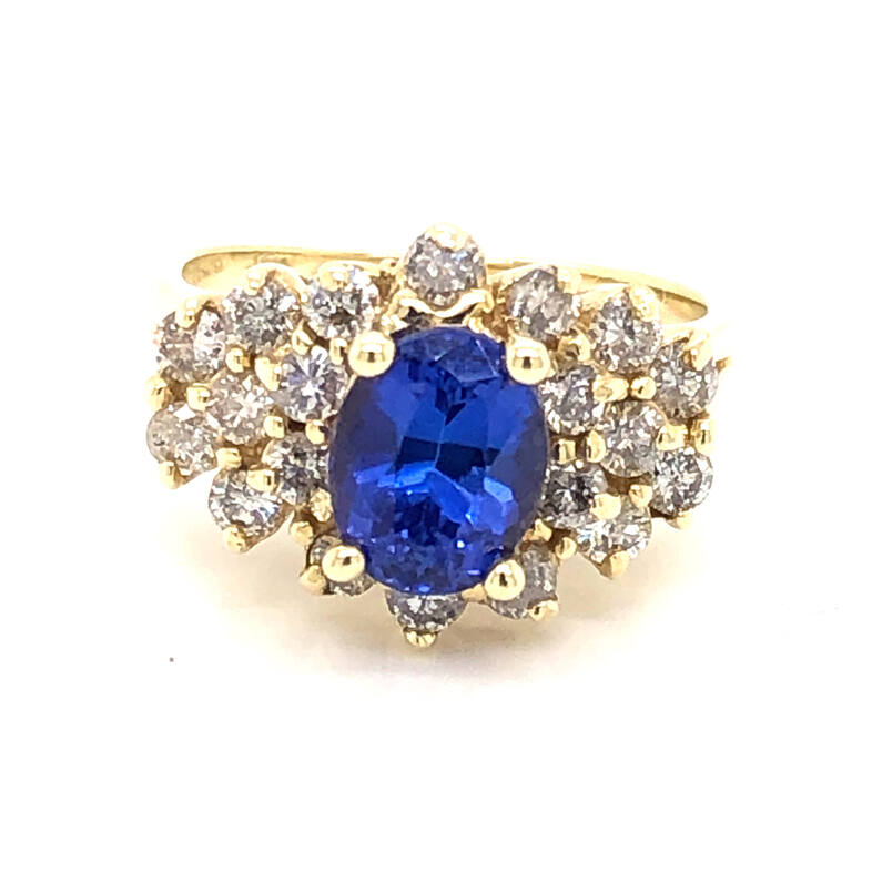 Lady s Yellow 14 Karat Fashion Ring Size 6.25 With One 7.90X6.40mm Oval Tanzanite And 20=0.80ctw Round Brilliant G I Diamonds  dwt: 4
