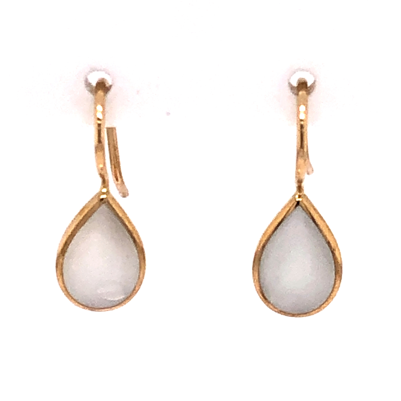 Lady s 14 karat yellow Mother of pearl drop earrings with 10x7mm Pear shaped Mother of Pearl