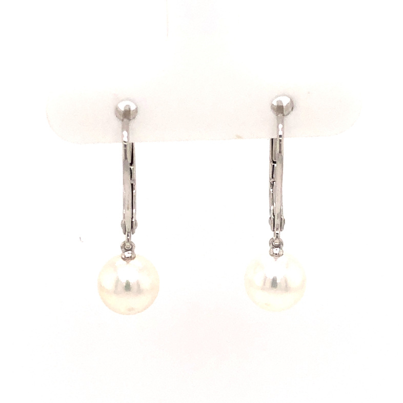 Lady s White 18 Karat Earrings With 2 7 MM A+ quality Mikimoto pearls.