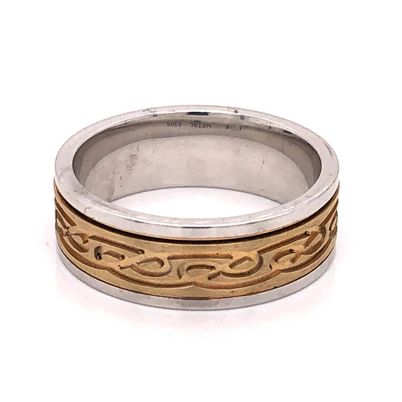 Gent s Carved Two toned band with yellow center and white edges