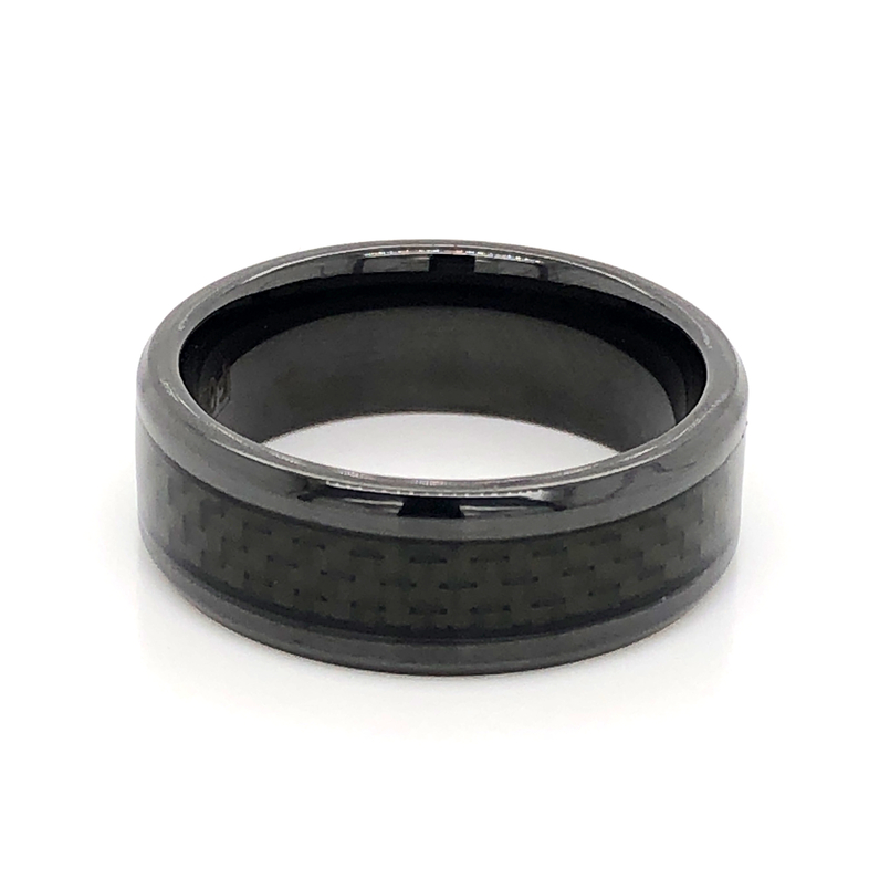 Gent s Black Titanium Carbon Fiber Ring Size 10  MM Width: 8  dwt: 3.5
