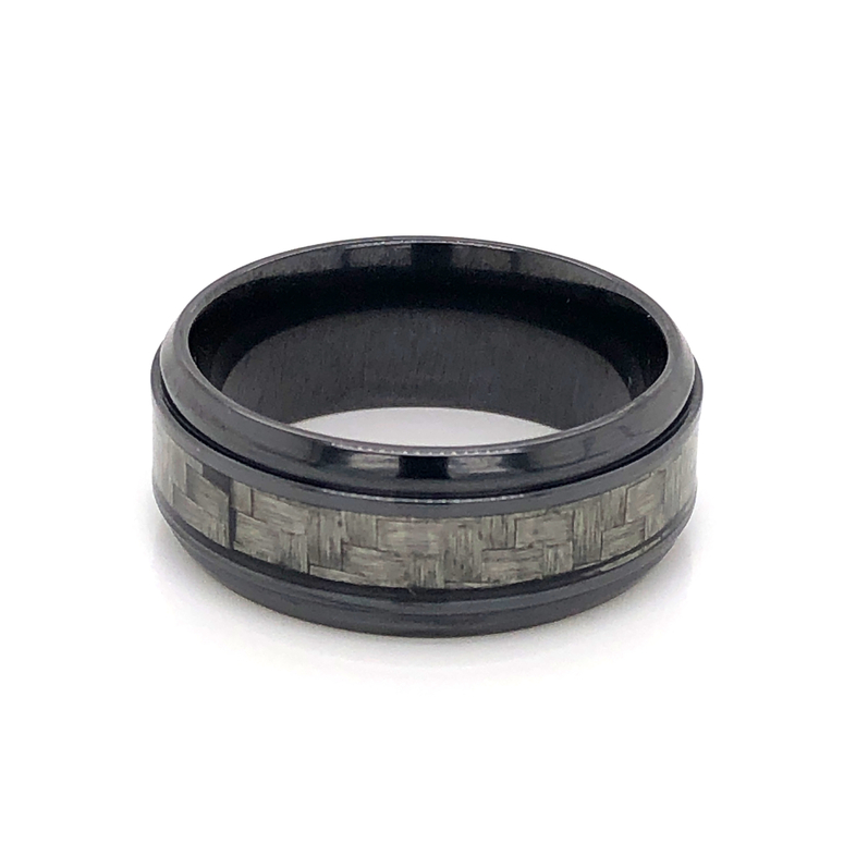 Gent s Black Titanium Carbon Fiber Ring Size 10  MM Width: 9  dwt: 3.5