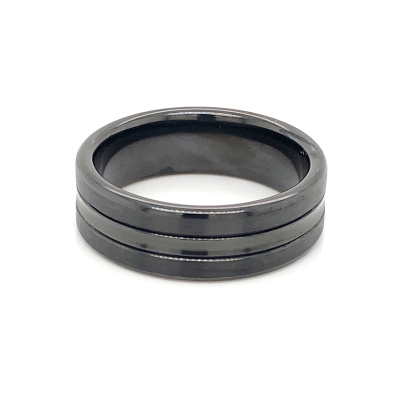 Gent s Black Titanium Satin Concave Center Ring Size 10   MM Width: 7.5  dwt: 4.3