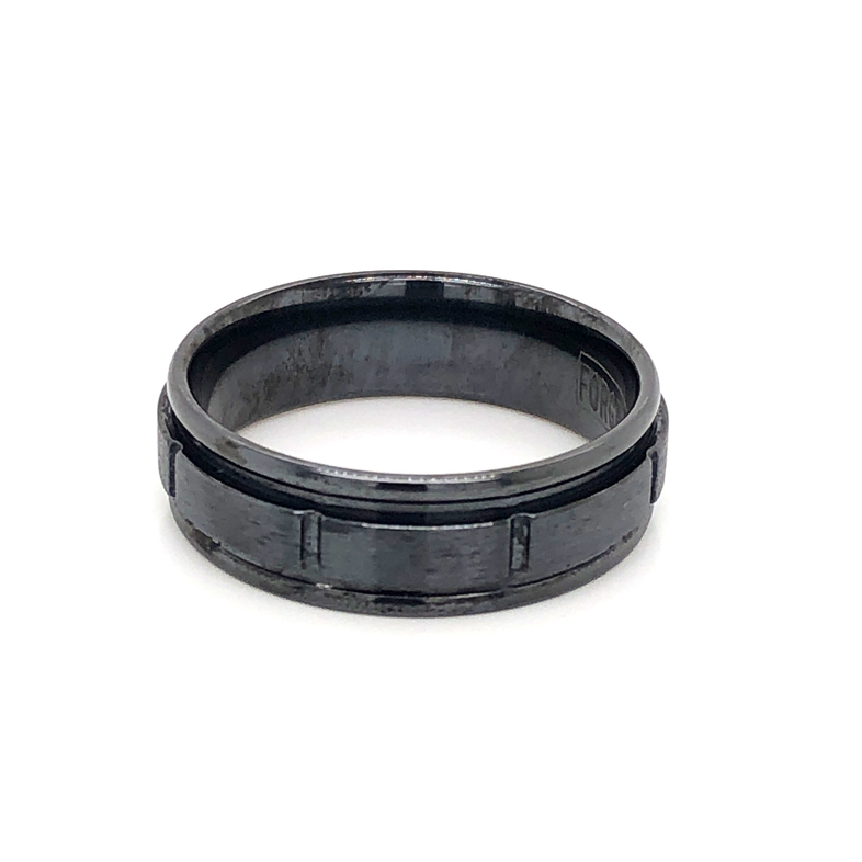 Gent s Black Titanium Satin Raised Center Ring Size 10   MM Width: 7  dwt: 2.4