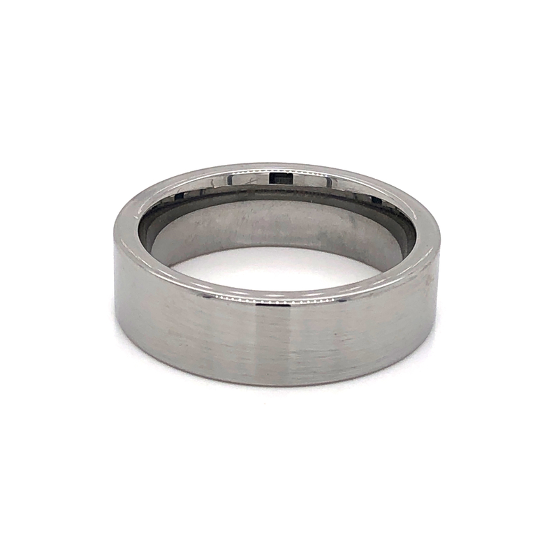 Gent s Tungsten Polish Pipe Cut Ring Size 10  MM Width: 7  dwt: 10.1