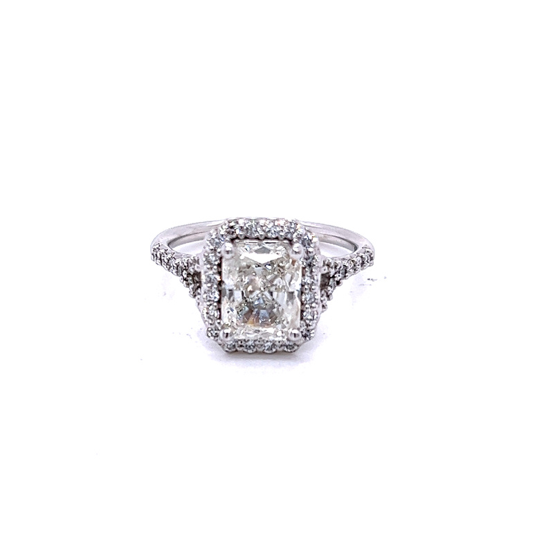 White 14 Karat Engagement Ring With One 2.03Ct Radiant H I1 Diamond And 36=0.48Tw Round Brilliant G Vs Diamonds