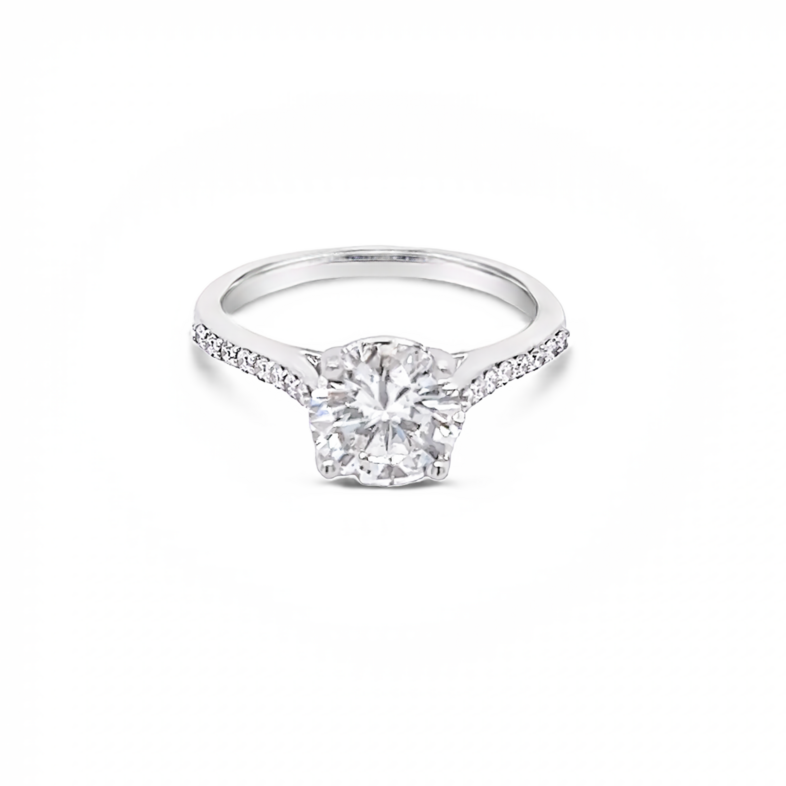 White 14 Karat Engagement Ring With One 1.54Ct Round Brilliant I Si2 Diamond And 16=0.16Tw Round Brilliant G Vs Diamonds