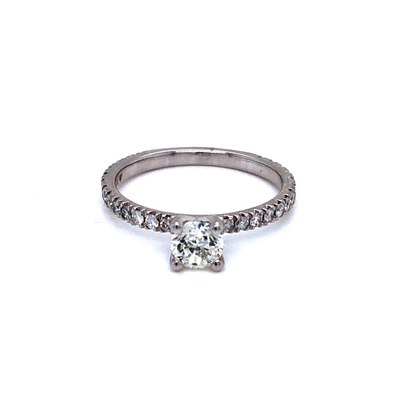 Ladies White 14 Karat Engagement Ring Size 6.5 With One 0.50Ct Round Brilliant F I1 Diamond And 26=0.37Tw Round Brilliant F Si Diamonds  dwt: 1.3