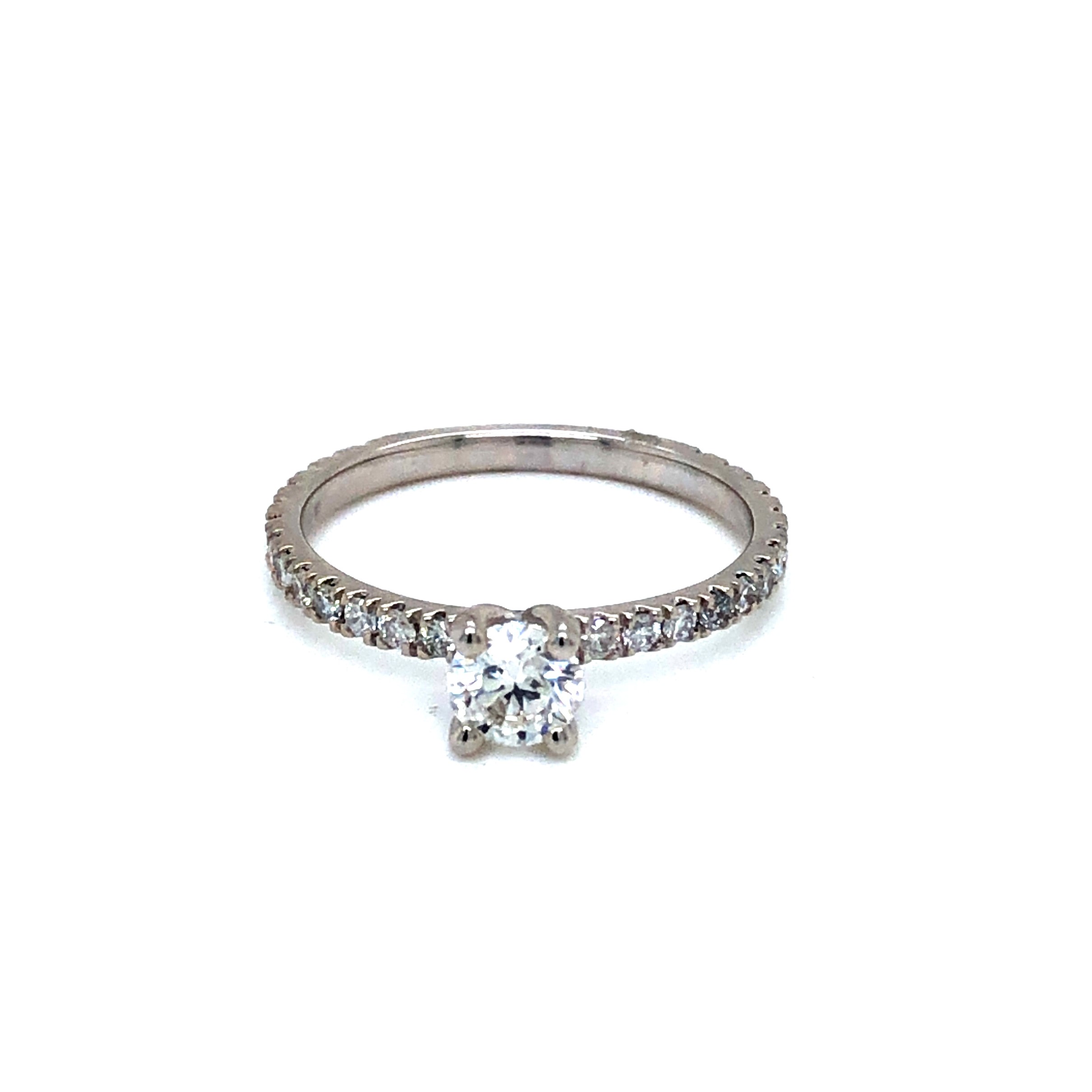 Ladies White 14 Karat Engagement Ring With One 0.40Ct Round Brilliant F I2 Diamond And 26=0.40Tw Round Brilliant G SI Diamonds