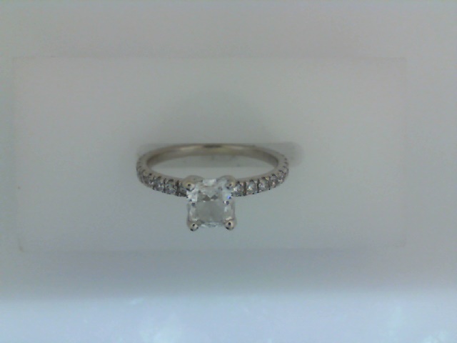 14 Karat White Gold Engagement Ring With One 0.70CT Cushion F SI1 Diamond And 26=0.40TW Round Brilliant G SI Diamonds
