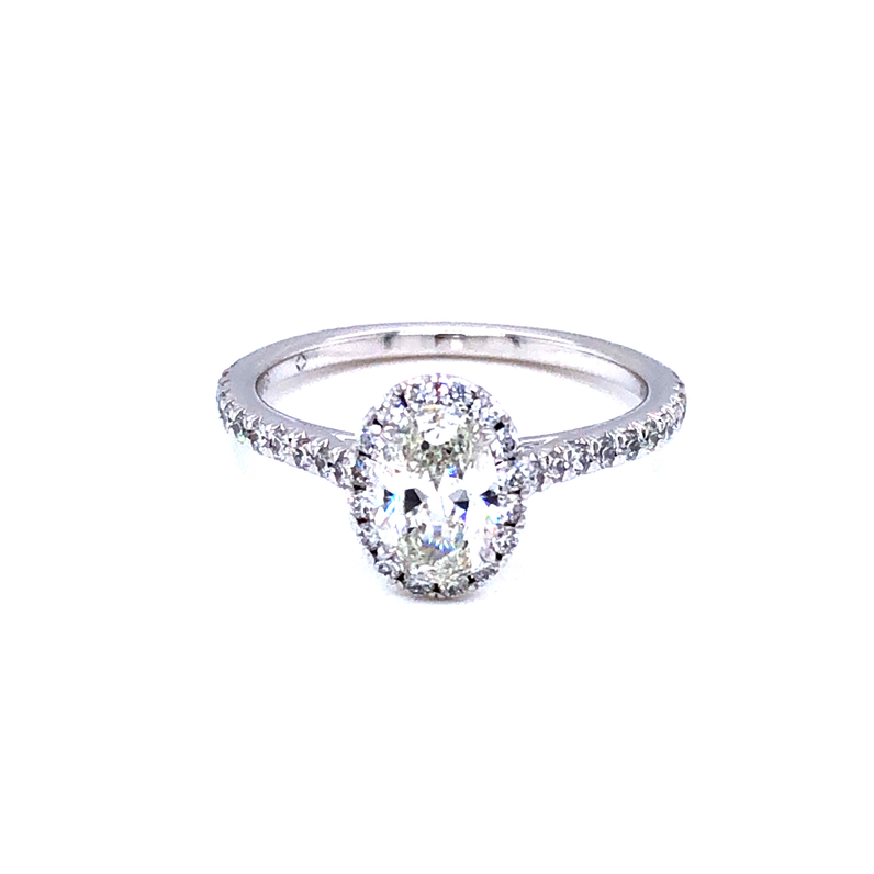 Lady s 18 Karat White Gold Engagement Ring With One 0.70CT Oval H SI1 Diamond And 38=0.37TW Round Brilliant G/H SI2 Diamonds from Center of My Universe Collection