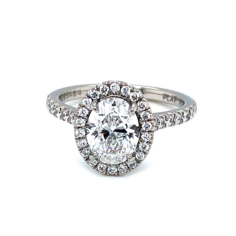 Lady s Platinum Engagement Ring With One 1.50CT Oval E SI2 Diamond And 44=0.41TW Round Brilliant G VS Diamonds