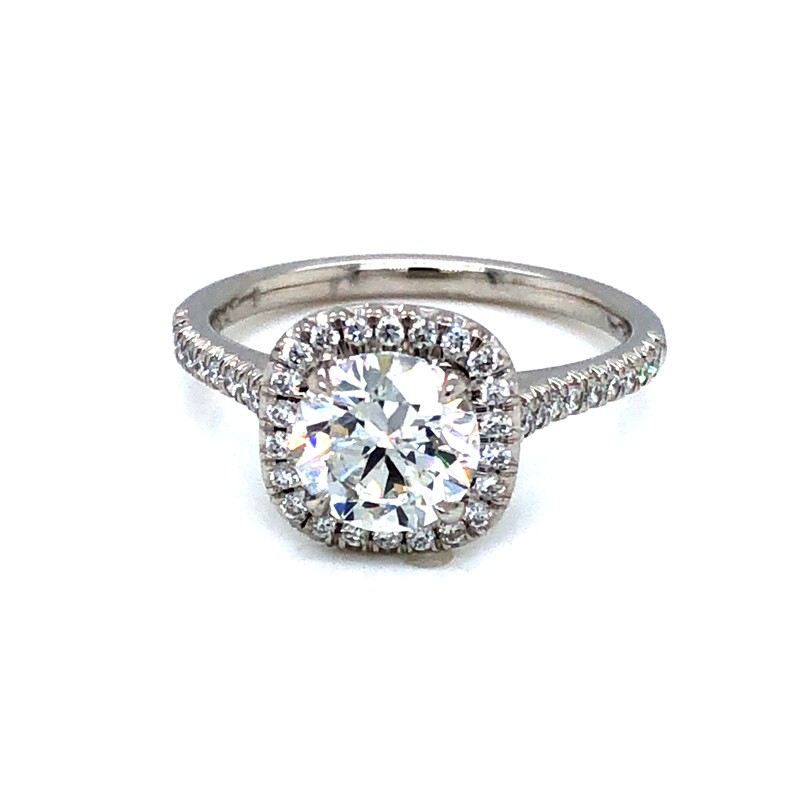 Lady s Platinum Engagement Ring With One 1.30CT Round Brilliant G SI2 Diamond And 50=0.29TW Round Brilliant G VS Diamonds