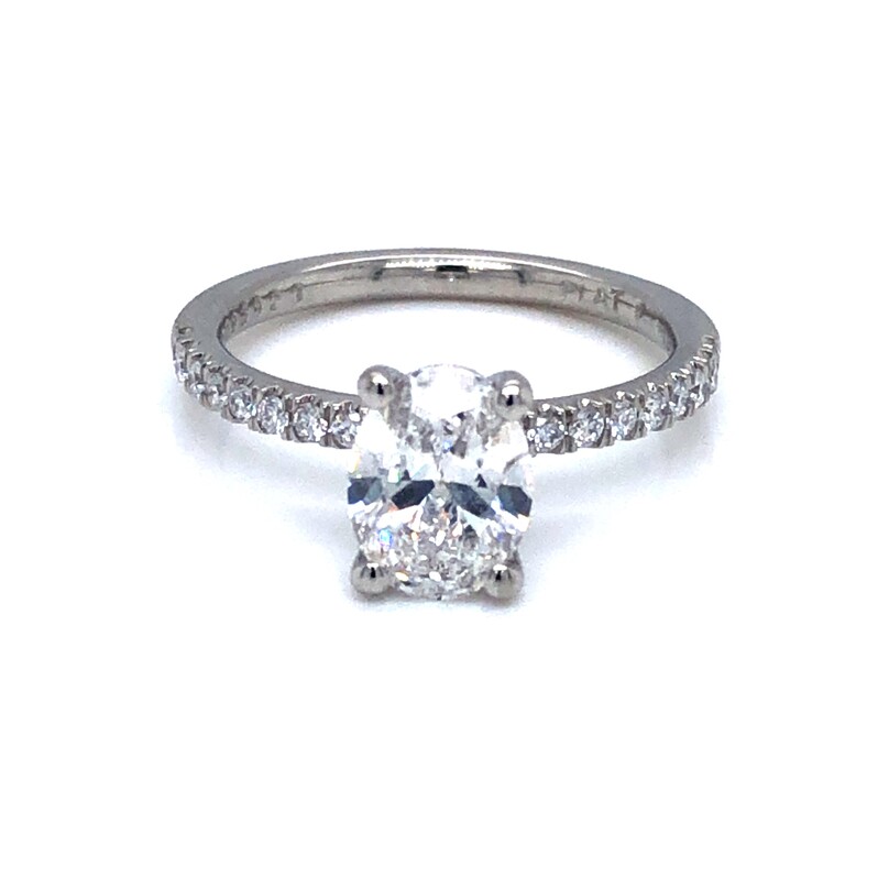 Lady s Platinum Engagement Ring With One 1.30CT Oval E SI2 Diamond And 18=0.22TW Round Brilliant G VS Diamonds