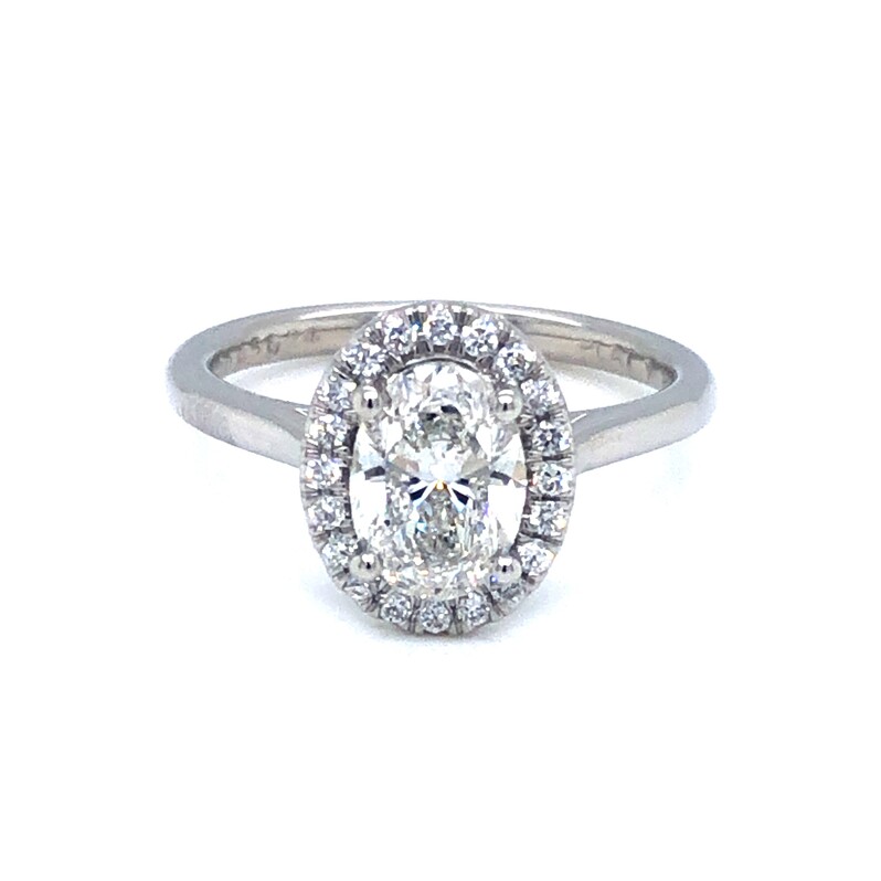 Ladies Platinum Engagement Ring With One 1.20CT Oval G SI2 Diamond And 28=0.19TW Round G VS Diamonds GIA 6375769067