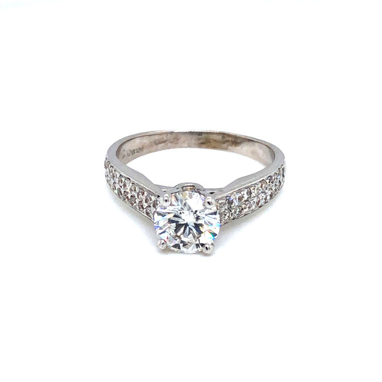 Lady s White 18 Karat Engagement Ring With One 1.00Ct Round Brilliant I SI1 Diamond And 40=0.44Tw Round Brilliant G VS Diamonds