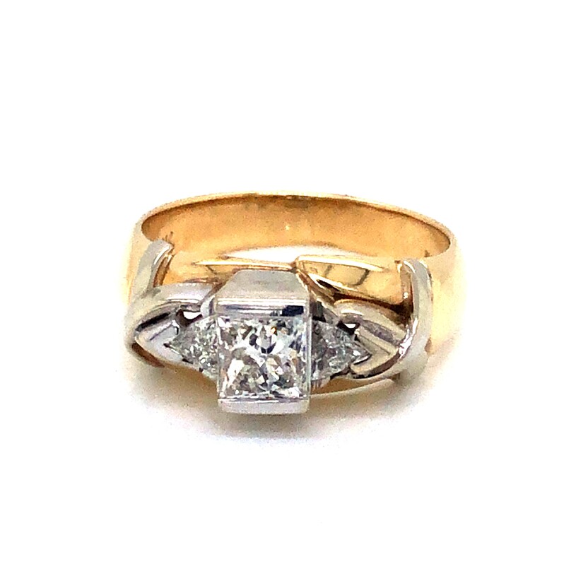 14 Karat Two Tone Ring With 0.95TW Princess and Trillion G SI1 Diamonds
