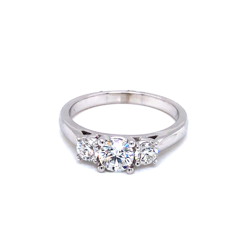 Ladies 14 Karat White Gold Three Stone Ring With One 0.53CT Round Brilliant GIA 6147733227 I VS2 Diamond And 2=0.33TW Round Brilliant G Vs Diamonds
