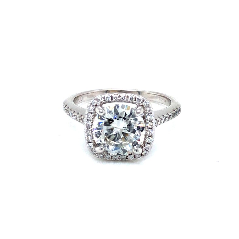 Lady s White 14 Karat Engagement Ring With One 2.00Ct Round Brilliant F I1 Diamond And 46=0.21Tw Round Brilliant G SI Diamonds