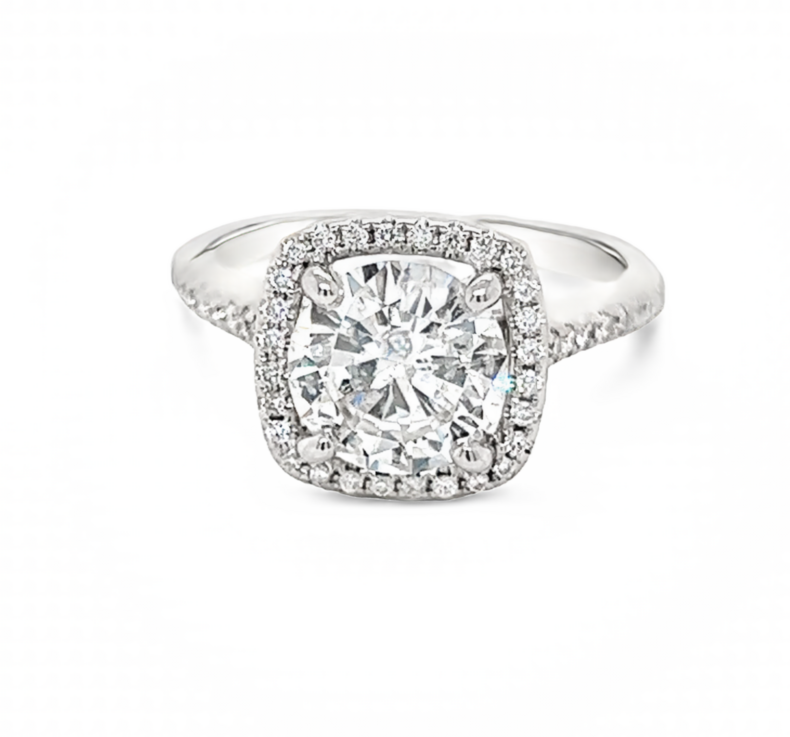 Ladies White 14 Karat Engagement Ring With One 2.00Ct Round Brilliant F I1 Diamond And 46=0.21Tw Round Brilliant G SI Diamonds