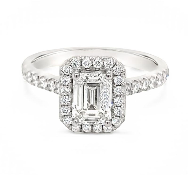 Ladies Platinum Engagement Ring  With One 1.00Ct Emerald J VS2 Diamond  GIA 1373934400 And 42=0.40Tw Round Brilliant G VS Diamonds