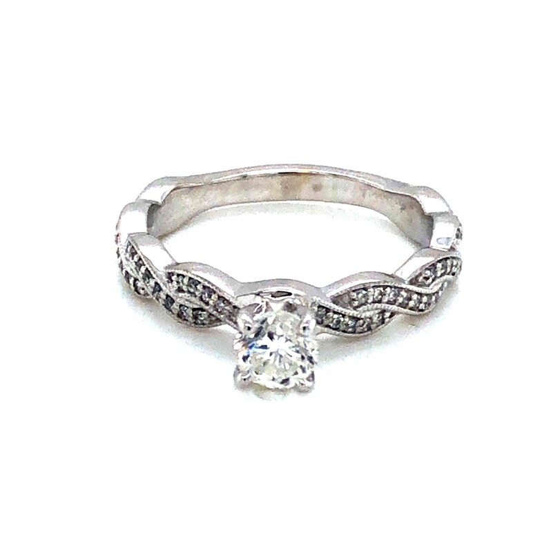 Lady s White 14 Karat Engagement Ring With One 0.48Ct Round Brilliant I VS1 Diamond And 48=0.17Tw Round Brilliant G VS Diamonds