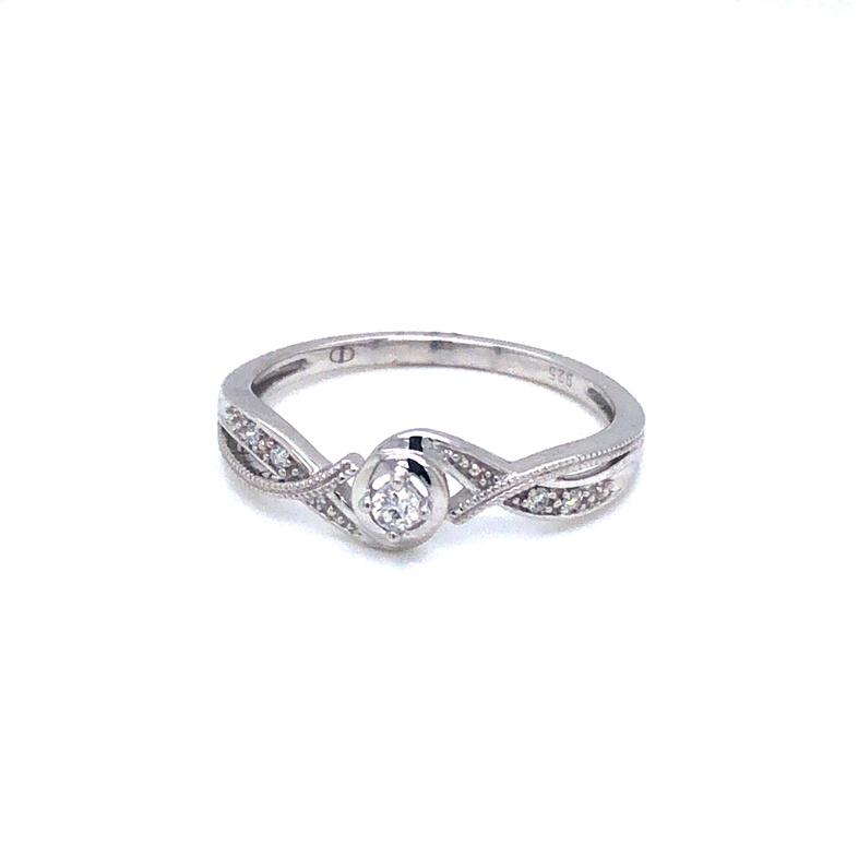 Ladies Sterling Silver Promise Ring With 5=0.06TW Round Brilliant G SI Diamonds