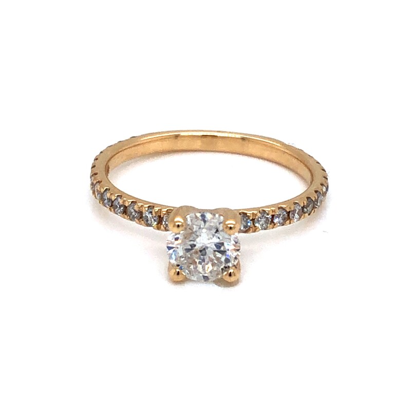 Lady s Yellow 14 Karat Shared Prong Engagement Ring Size 6.5 With One 0.72Ct Round Brilliant H I1 Diamond And 26=0.39Tw Round Brilliant G Si Diamonds