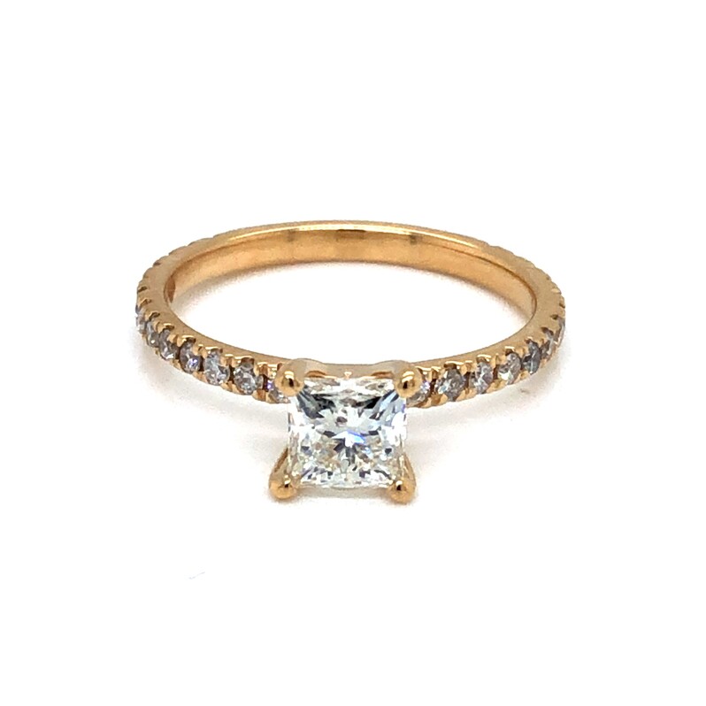 Lady s White 14 Karat Engagement Ring With One 0.85Ct Princess H I1 Diamond And 26=0.38Tw Round Brilliant G SI Diamonds