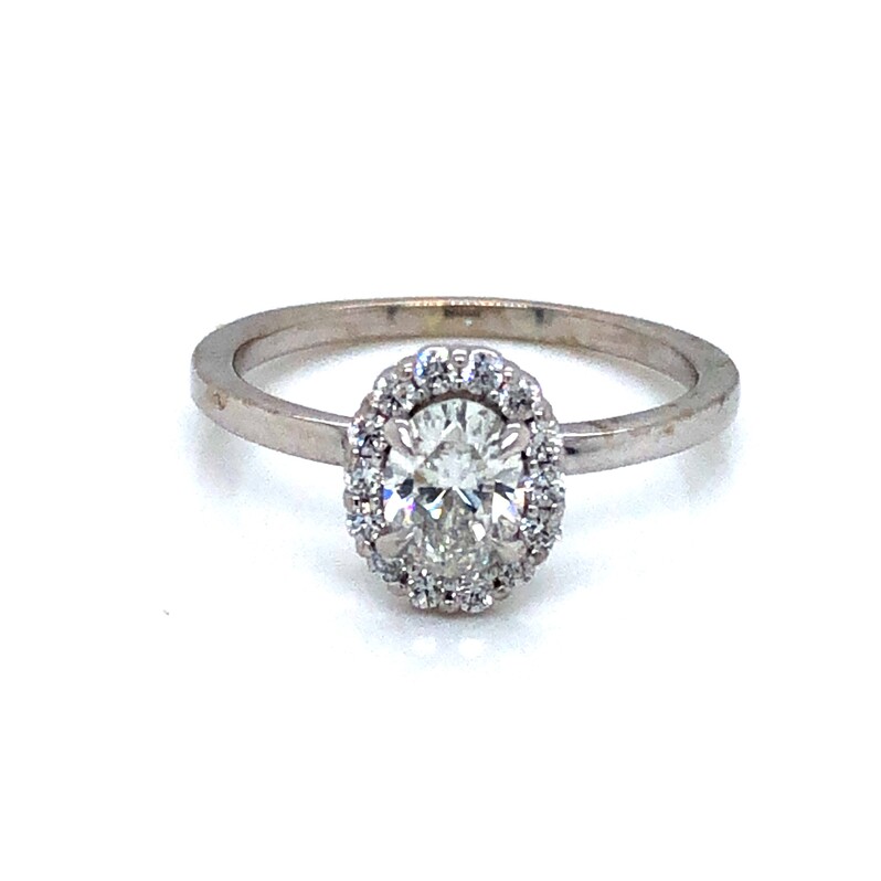 Lady s White 14 Karat Ring With One 0.59Ct Oval F SI1 Diamond And 14=0.30Tw Round Brilliant G VS Diamonds