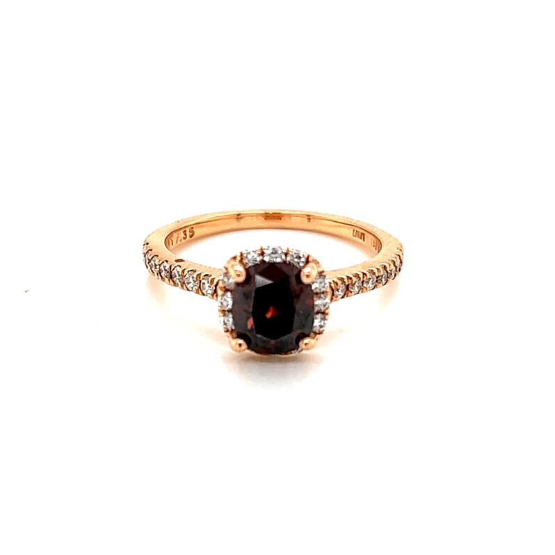 Ladies 14 Karat Rose Gold Halo Ring With One 1.10CT VS Chocolate Diamond And 28=0.36TW Round Brilliant G VS White Diamonds