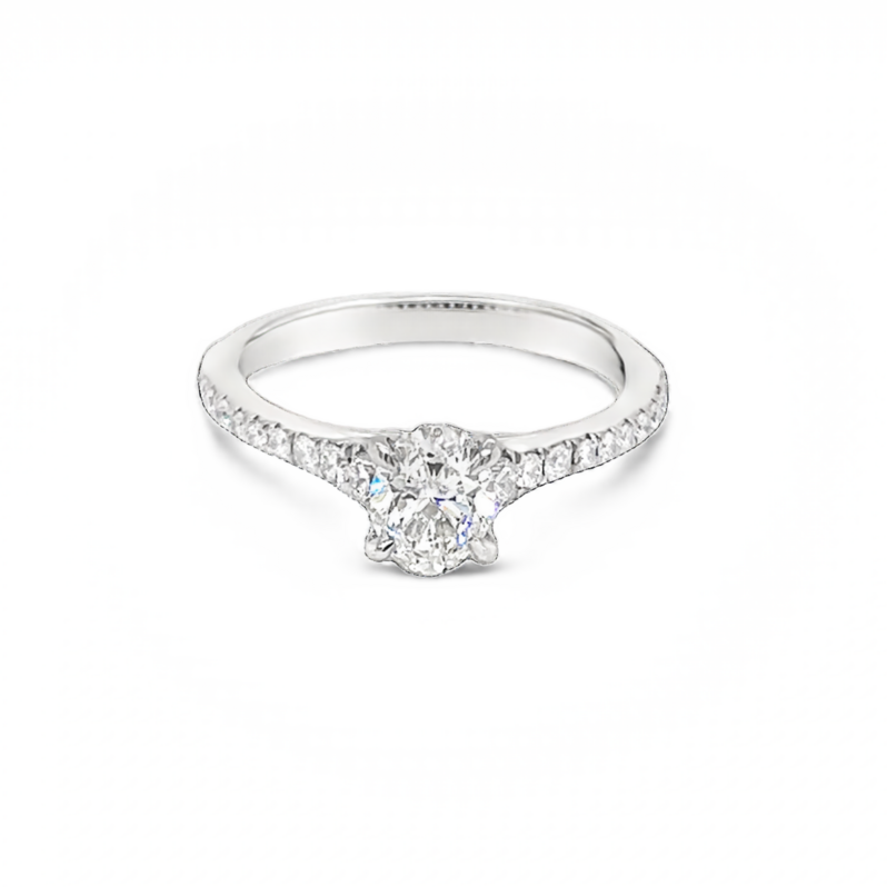Lady s Platinum Ring With One 0.71Ct Oval H SI1 ForevermarkDiamond  51977895 And 22=0.18Tw Round Brilliant G VS Diamonds