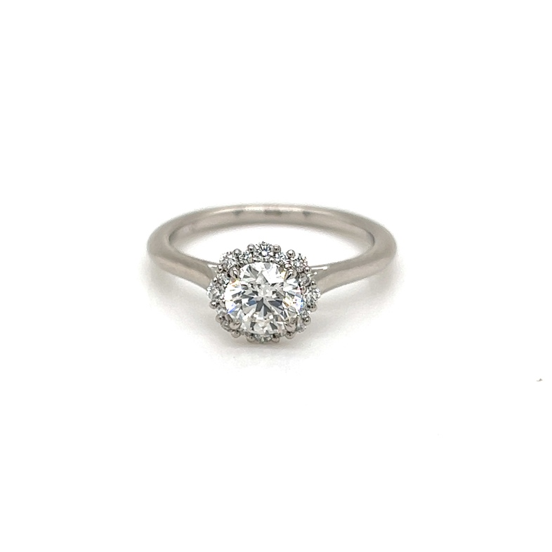 Ladies Platinum Engagement Ring Size With One 0.73Ct Round Brilliant G SI2 Forevermark Diamond 5932566  And 16=0.13Tw Round Brilliant G VS Diamonds.
