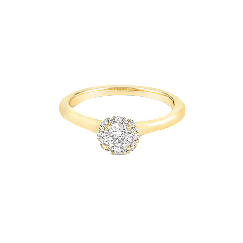 Yellow 14 Karat Engagement Ring With One 0.32Ct Round Brilliant H Si1 Diamond And 16=0.16Tw Round Brilliant G Vs Diamonds