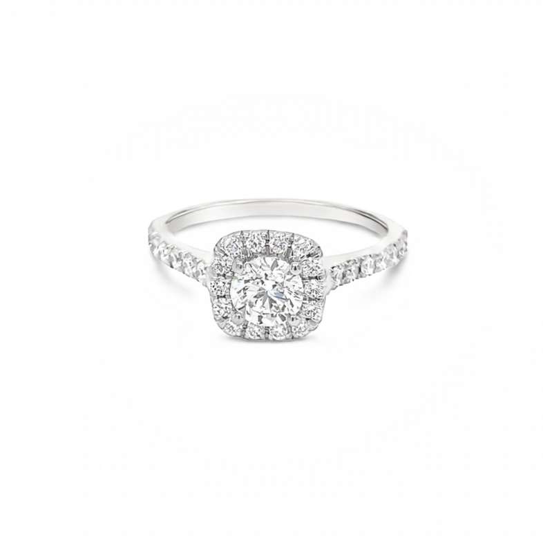 Lady s White 18 Karat Engagement Ring With One 0.55Ct Round Brilliant J SI2 Diamond And 28=0.40ctw Round Brilliant G SI Diamonds