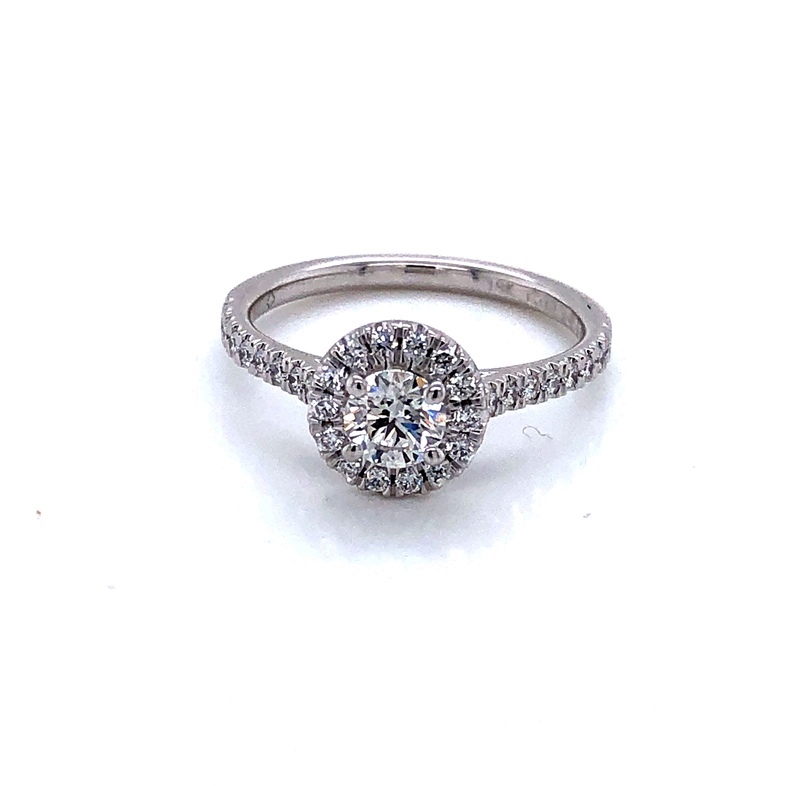 Ladies White 18 Karat Engagement Ring With 32=0.30Tw Round Brilliant G VS Diamonds And One 0.40Ct Round Brilliant I SI1 Diamond  dwt: 2.2