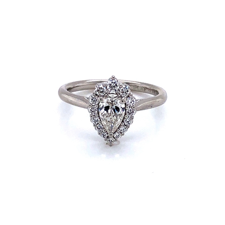 Lady s Platinum Engagement Ring With One 0.52Ct Pear J VS2 Diamond And 14=0.28Tw Round Brilliant G VS Diamonds  dwt: 3.3