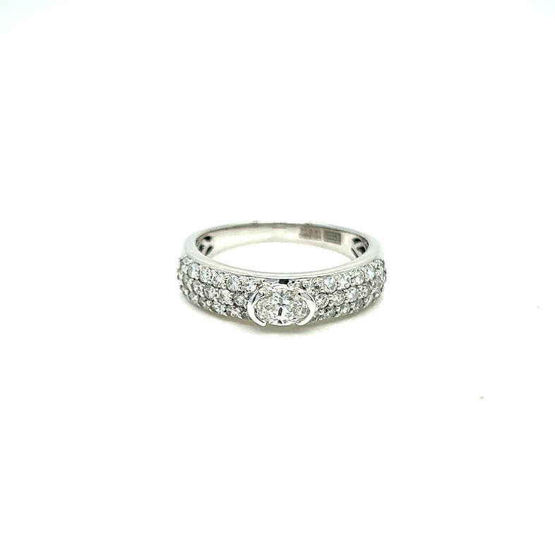 White 14 Karat Contemporary Fashion Ring with One 0.28ct Oval G VS2 Diamond and  36=0.62tw Round Brilliant G SI Diamonds
