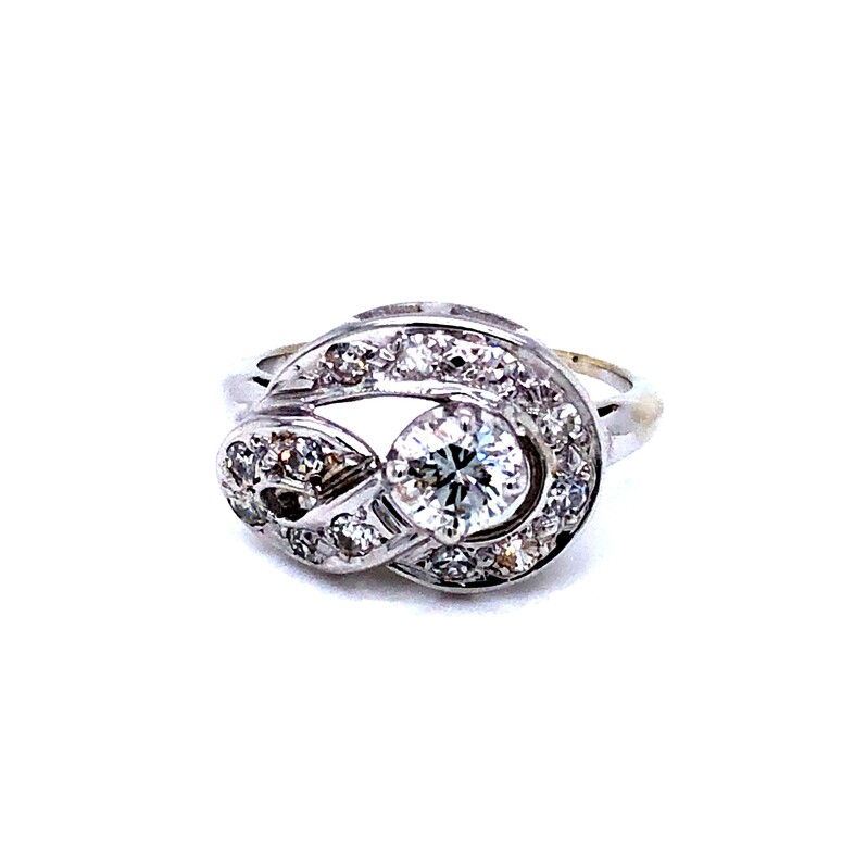 Lady s White 14 Karat Fashion Ring Size 6 With One 0.45Ct Round Brilliant G I1 Diamond And 12=0.30ctw Single Cut G SI Diamonds  dwt: 2.1