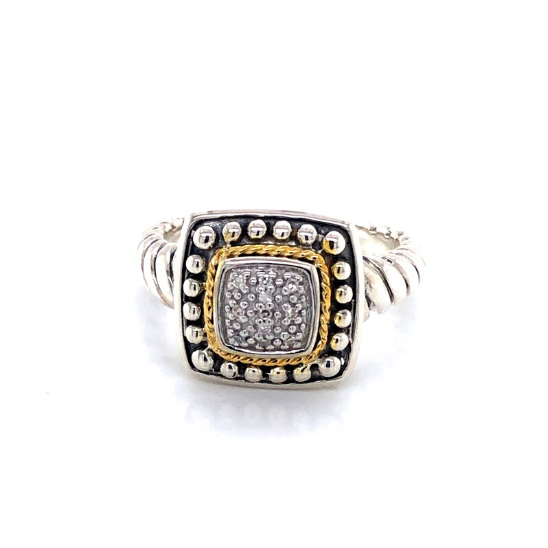 Sterling Silver/18K Square Twisted Diamond Ring