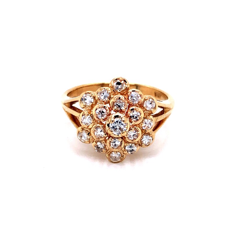 Ladies 14 karat yellow gold ring with 19=.50 carat total weight  G color VS clairty diamonds.