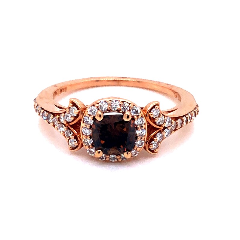 Lady s Ros 14 Karat Fashion Ring With One 0.81Ct Cushion VS Chocolate Diamond And 42=0.32Tw Round Brilliant G SI White Diamonds