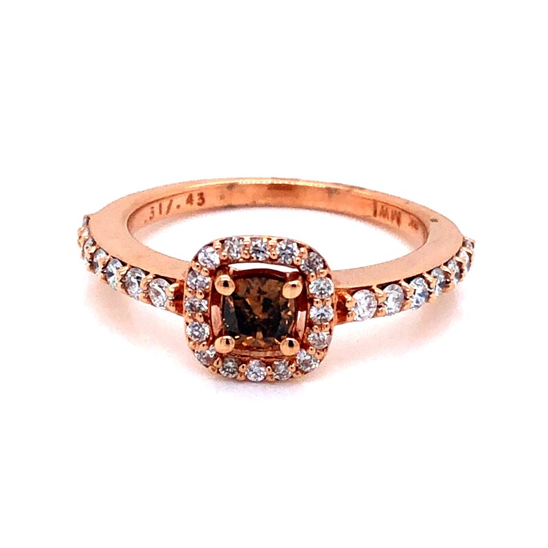 Lady s Ros 14 Karat Ring With One 0.31Ct Round Brilliant Natural Fancy SI Chocolate Diamond And 30=0.42Tw Round Brilliant G VS Diamonds
