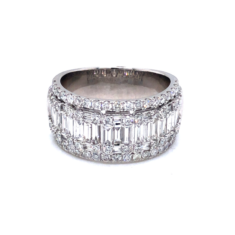 14 Karat White Gold Statement Ring With 103=1.75TW Baguette and Round Brilliant G SI Diamonds