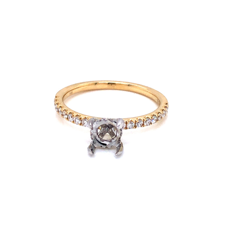 14 Karat Yellow Gold Peek a Boo Halo & Accented Prong Semi Mount Ring With 42=0.28TW Round Brilliant G VS Diamonds