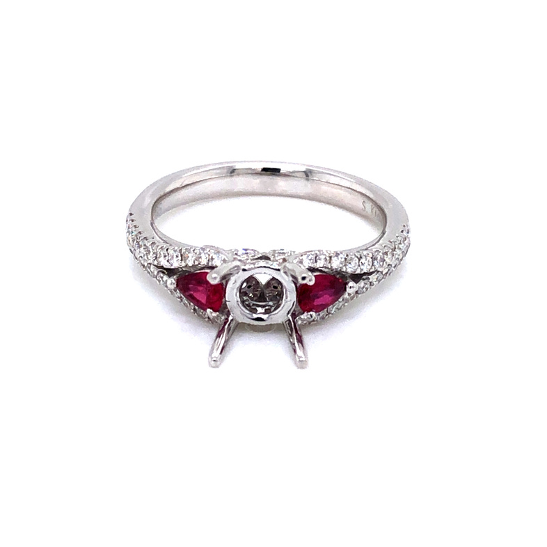 Lady s White 14 Karat Ring With 37=0.37TW Round Brilliant G Vs Diamonds And 2=0.41TW Pear Rubies