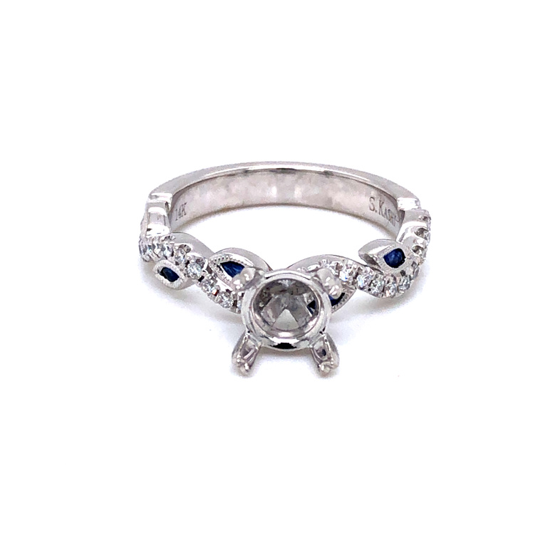 14 Karat White Gold Semi Mount Ring With 6=0.16CTW Marquise Sapphires And 25=0.24CTW Round Brilliant G VS Diamonds