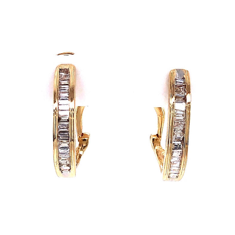 Lady s Yellow 14 Karat Earrings With 32=1.00Tw Tapered Baguette G SI Diamonds  dwt: 2.6